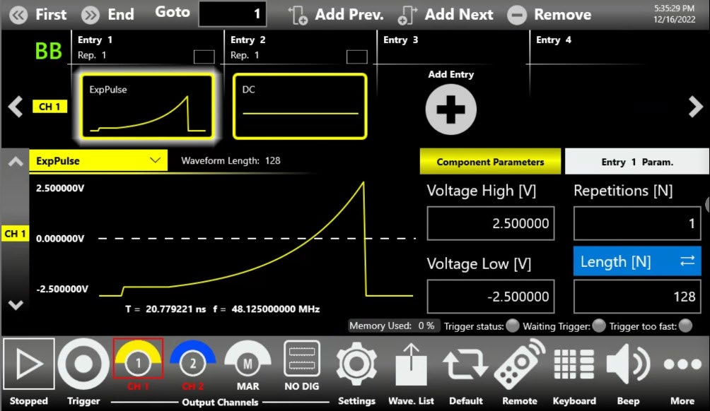 Gaussian pulse setup and capture, second view