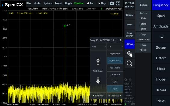 Signal Track measurement screen on the ICX-FieldHawk
