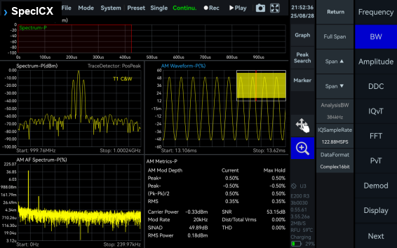 AM Demodulation measurement screen on the ICX-FieldHawk