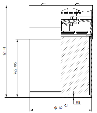 FLINT-NAI-3 mechanical outline drawing with 82 mm diameter and 121 mm height