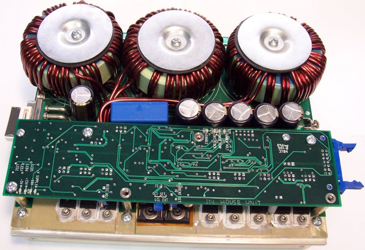 PCO-6131 logic board photo showing the LEDs at top and the control potentiometers and jumper at bottom