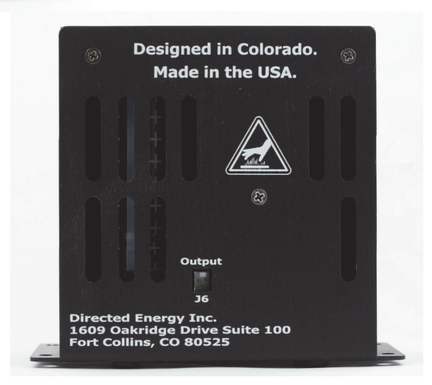 PIM-Mini-200 module, rear view, Designed in Colorado, Made in the USA, Directed Energy Inc.
