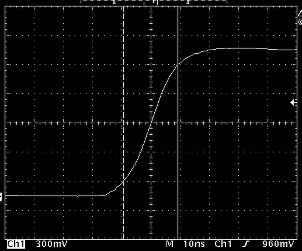 PVX-4150 18 ns rise and fall time waveform at 1500 V, 10 ns per division