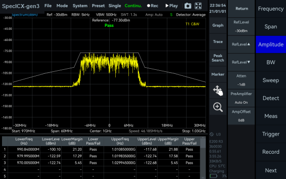 SpecICX-gen3 screenshot: SEM (Spectrum Emission Mask)