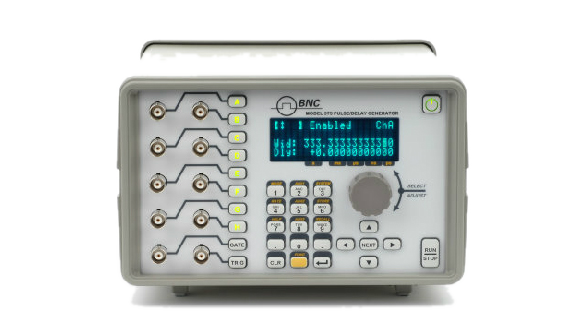 Model 575 pulse/delay generator benchtop front panel